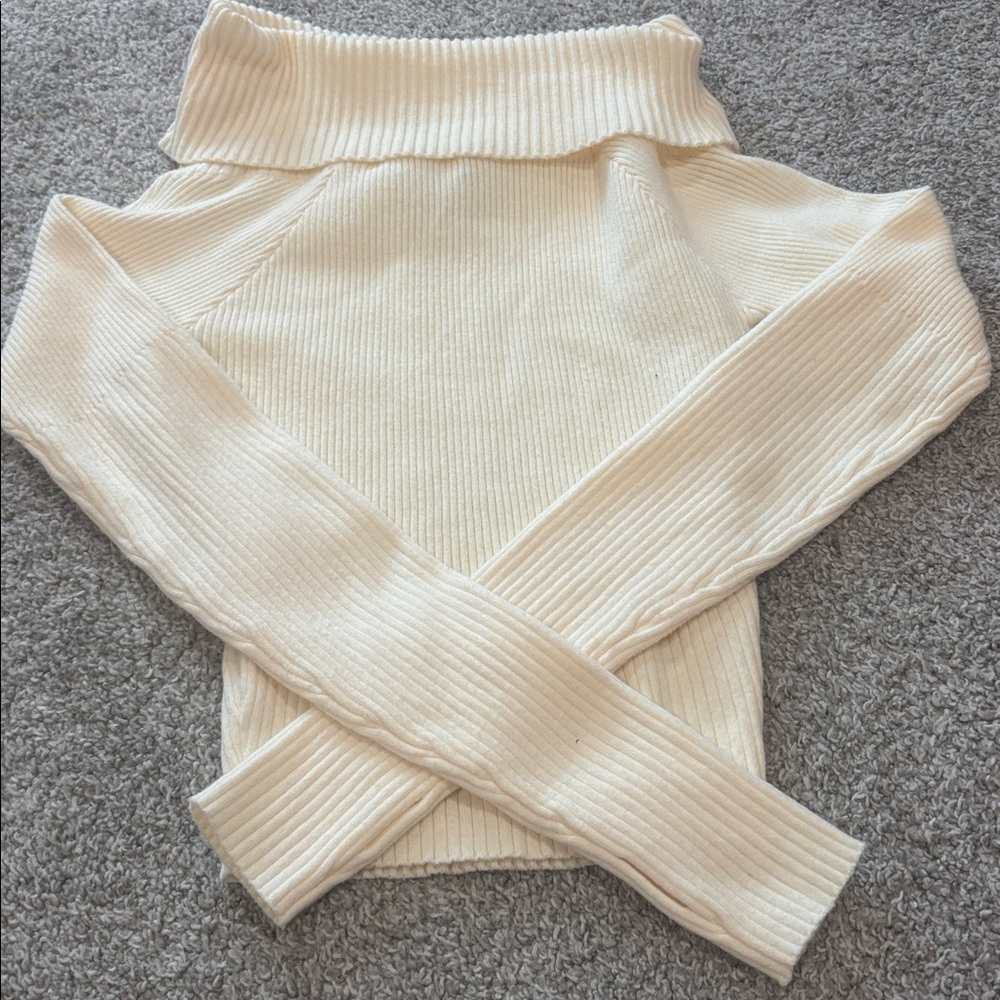 Princess Polly Off-White Ribbed Knit Sweater